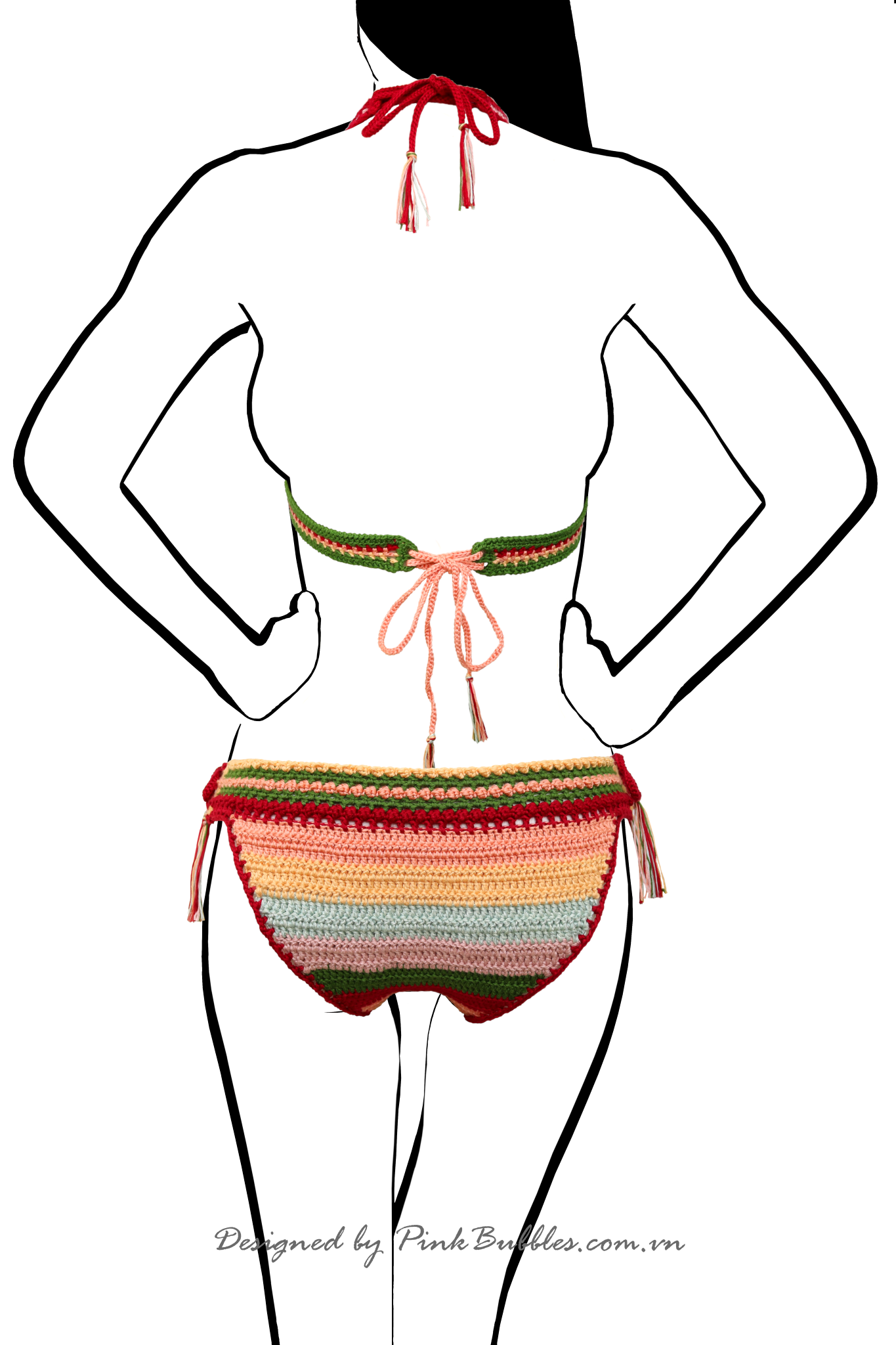 Crochet Mixed-Color Midi Bikini Bottom