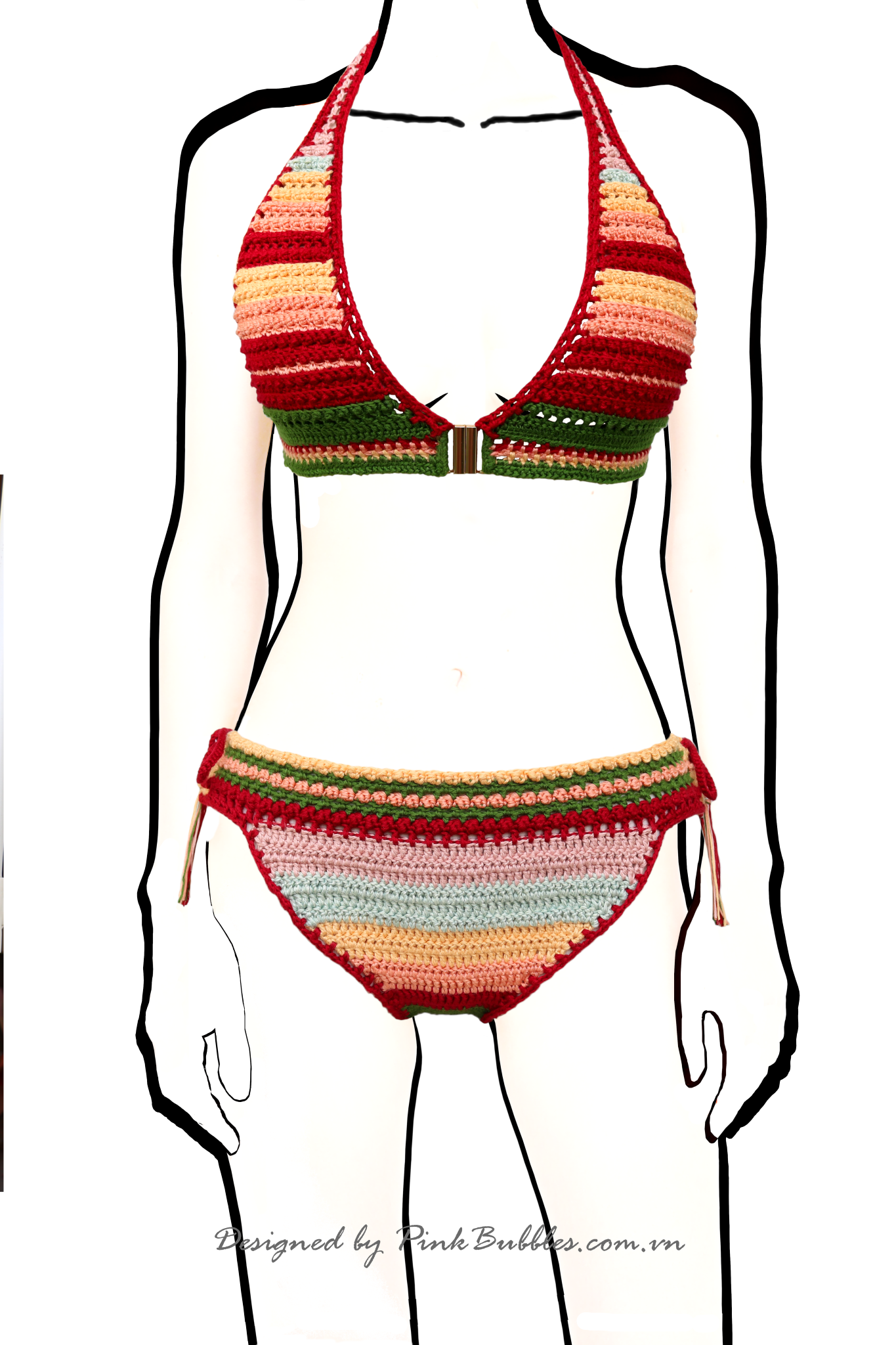 Crochet Mixed-Color Bikini Top (Front closure)