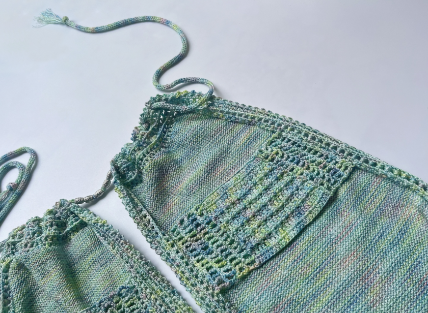Crochet one-piece swimsuit made from sustainable linen yarn